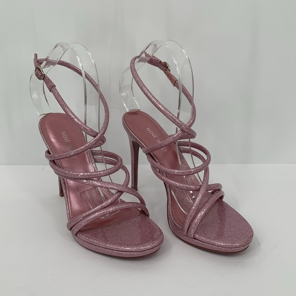 Nine West Loomay strappy platform stiletto sandals pink glitter shoe heel 8 - Picture 2 of 5